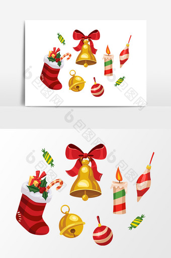 圣诞节铃铛蜡烛袜子元素图片
