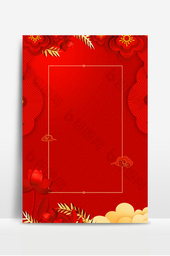 红色中国风新年促销展板海报背景图图片