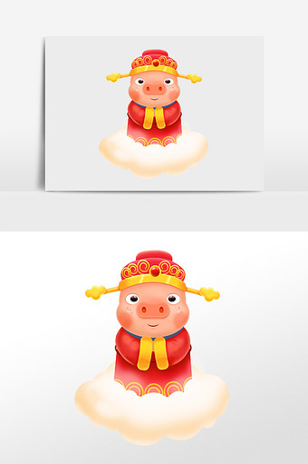 新年红色喜庆作揖的可爱小猪插画元素图片