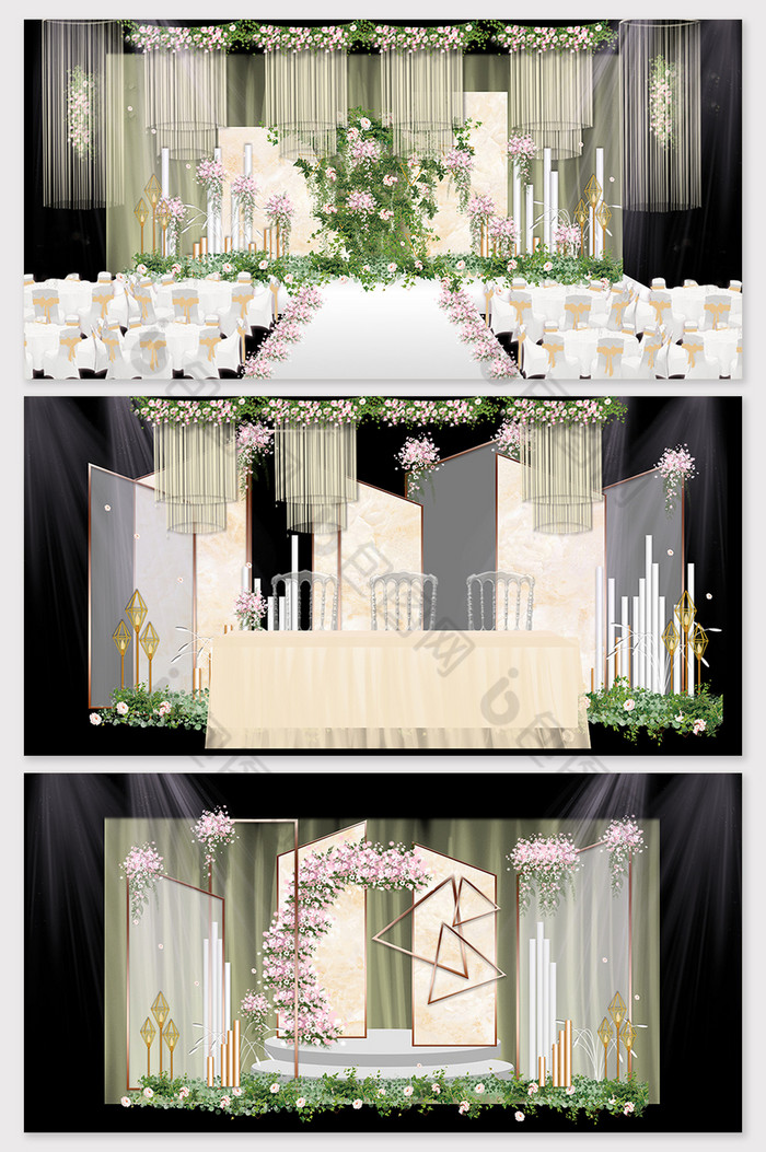 原创现代简约香槟色主题婚礼舞台效果图图片图片