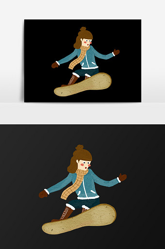 手绘滑雪板的女孩插画元素图片