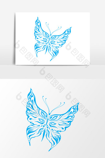 中国风蓝色蝴蝶花纹设计元素图片