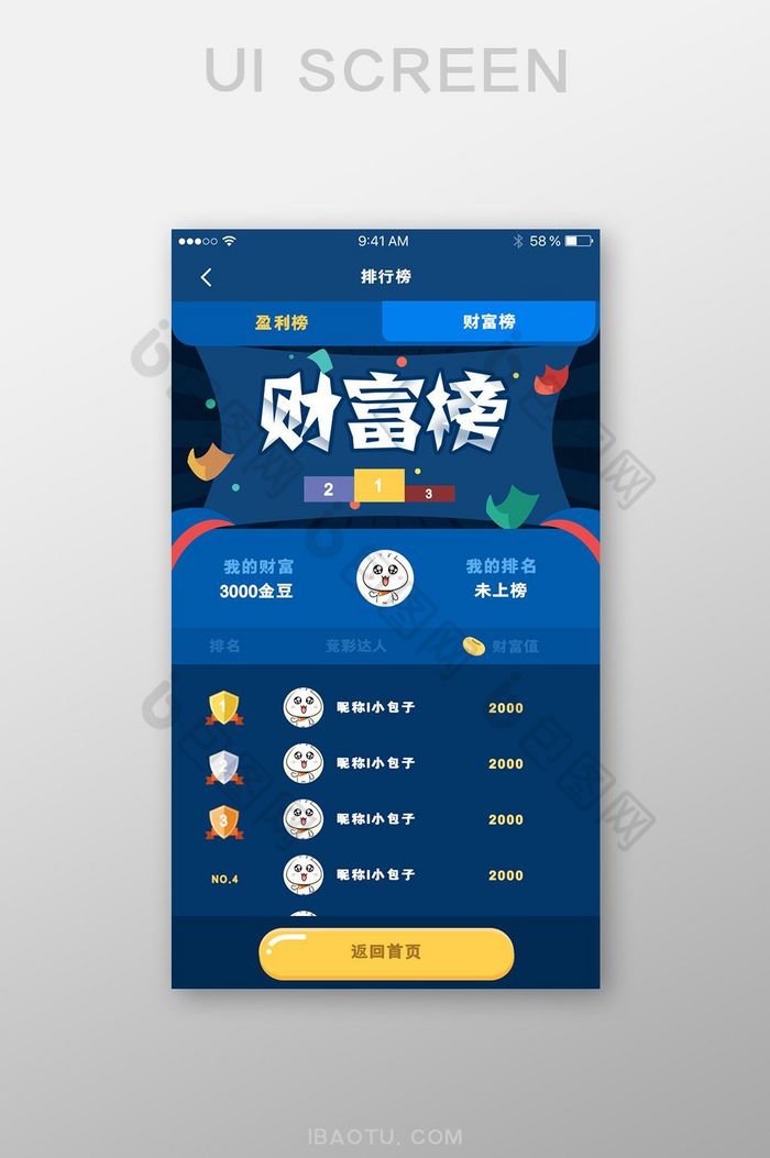 财富金豆深蓝排行榜UI移动界面排名图片图片