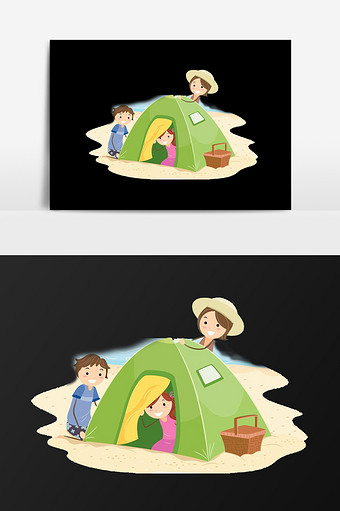 手绘帐篷里玩的人插画元素图片
