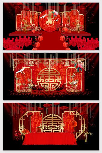 中国风红色喜庆寿宴舞台背景效果图图片