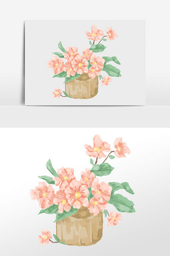 粉色花篮插画元素图片