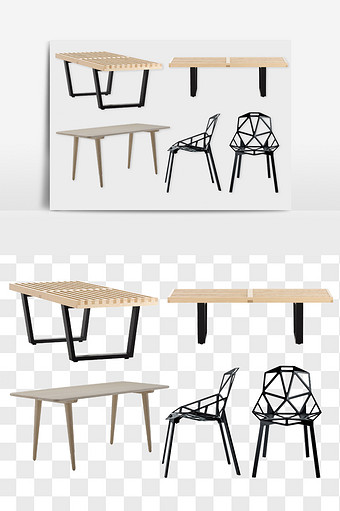 现代室外长桌椅子组合元素图片