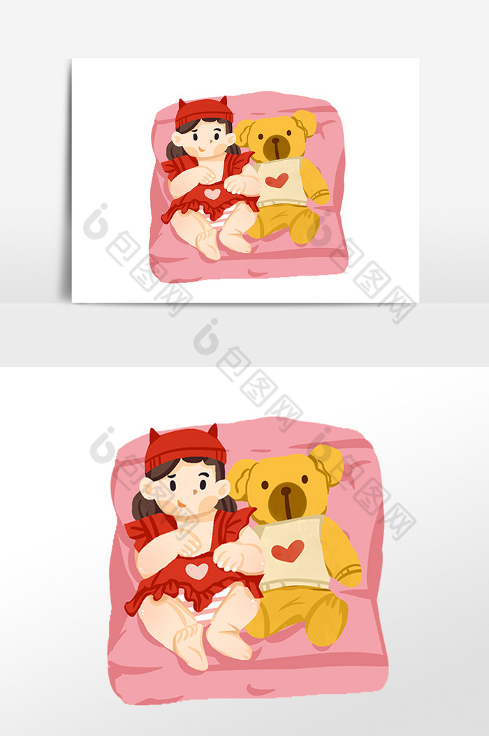 女宝宝和小熊玩具母婴图片图片