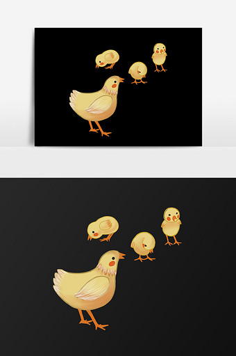 手绘鸡妈妈和小鸡插画元素图片