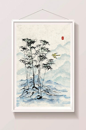 水墨竹子淡雅国画中国风插画图片