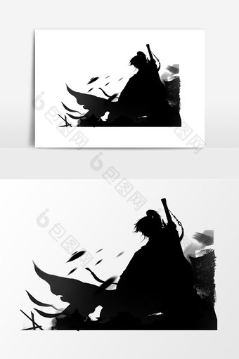 仙侠黑白水墨剪影设计图片