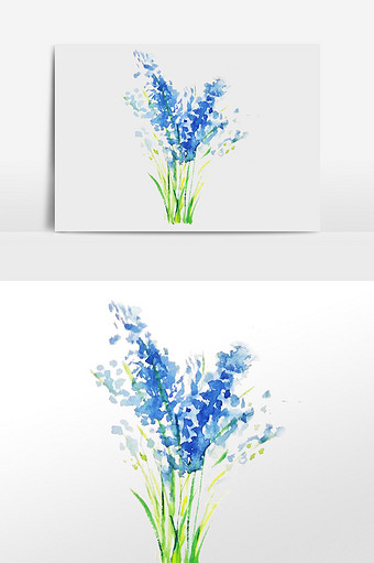 蓝色水彩手绘花卉图片