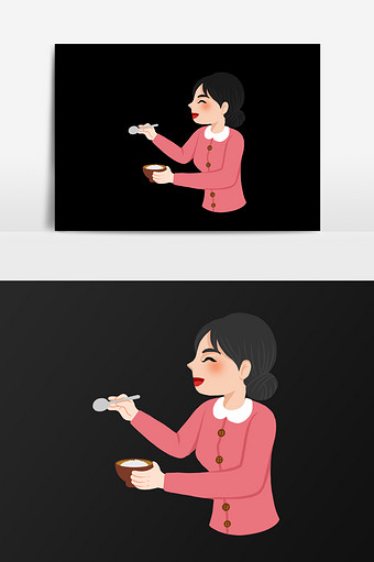 手绘喂饭的女人插画元素图片