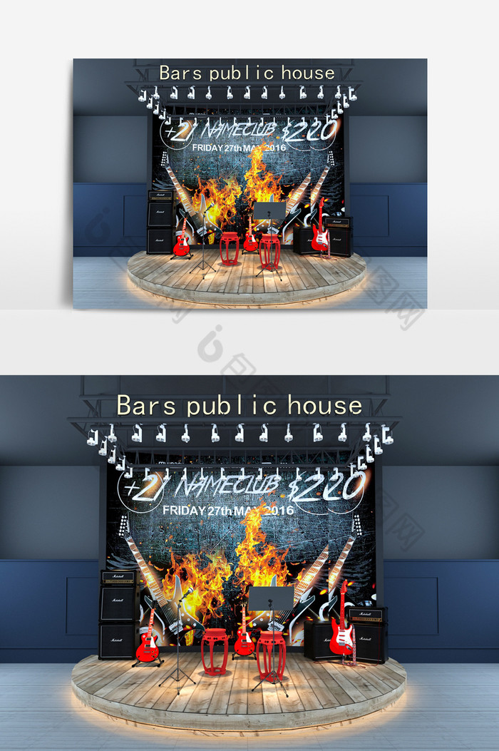 小型音乐酒吧舞台设计模型效果图图片图片