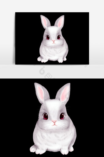 手绘卡通可爱白兔灰萌小兔子元素图片