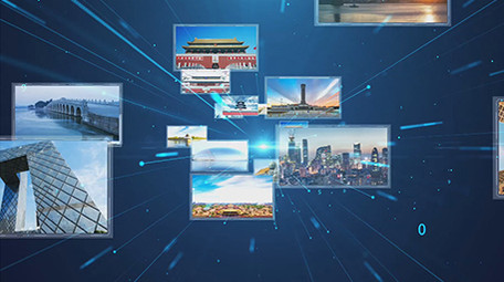 蓝色震撼图片汇聚开场片头AE模板