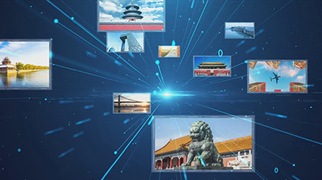 蓝色震撼图片汇聚开场片头AE模板