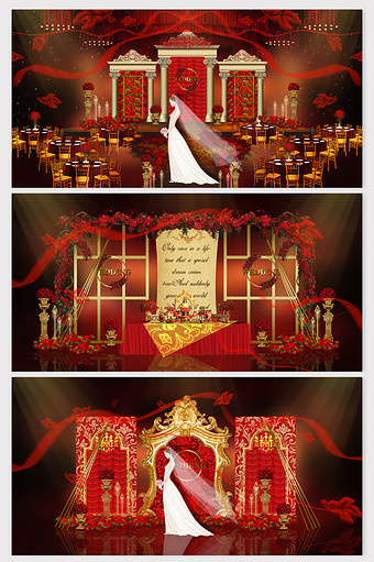 大气奢华红金色欧式婚礼效果图图片