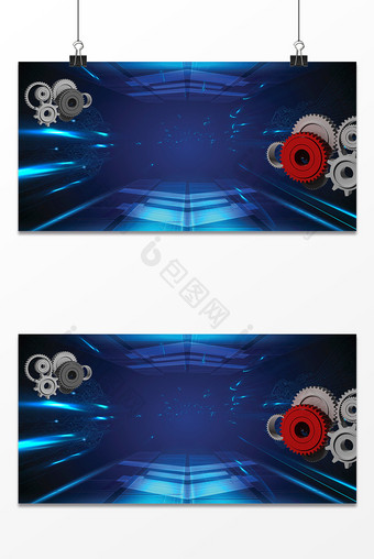 齿轮光效蓝色科技背景图片