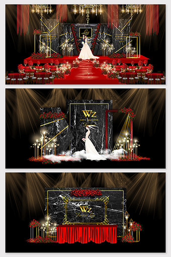 欧式奢华红黑婚礼效果图图片