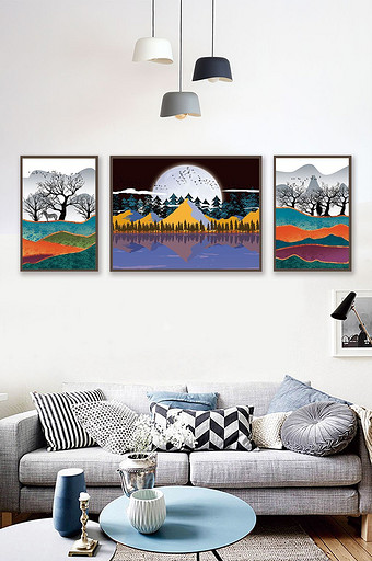 大气个性定制抽象彩色山川风景客厅装饰画图片
