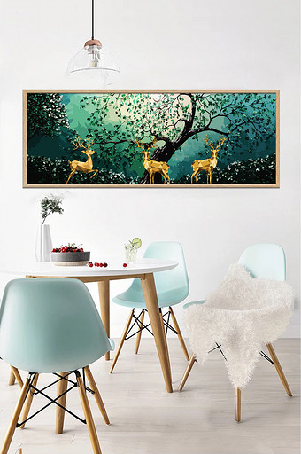 现代清新抽象创意麋鹿森林北欧装饰画三联画图片