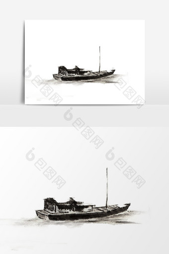 中国风水墨船设计元素图片