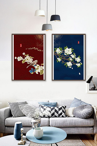 轻奢侈中国风工笔画花鸟晶瓷装饰画图片
