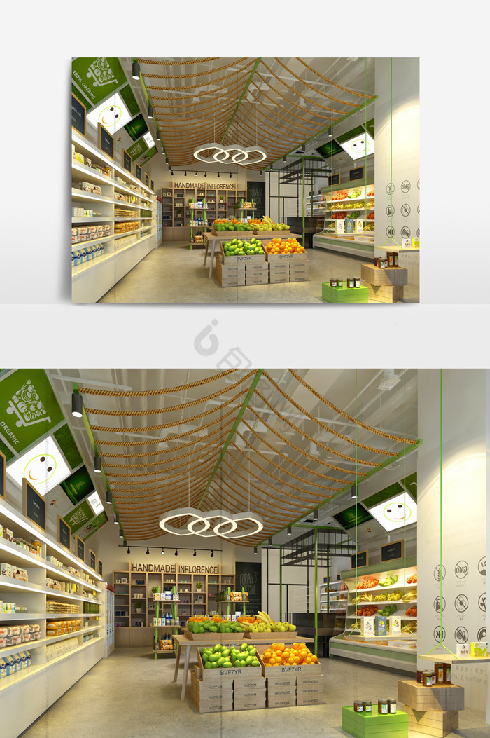 现代水果蔬鲜门店设计商铺模型效果图