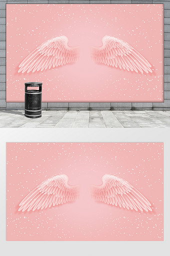 现代ins粉色翅膀雪花网红背景墙图片