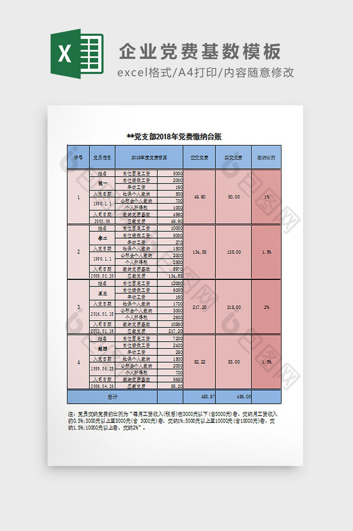 企业党费基数计算表Excel图片图片