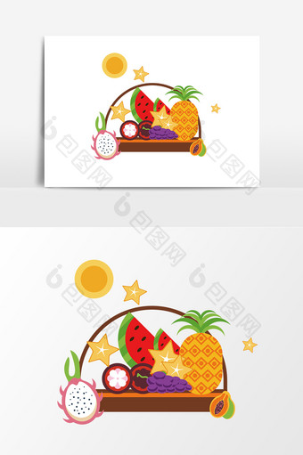 卡通扁平化水果篮设计图片