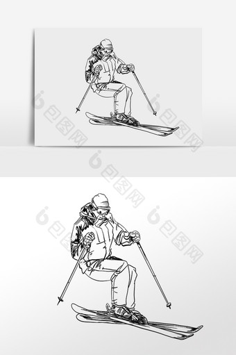 手绘素描滑雪人物素材图片