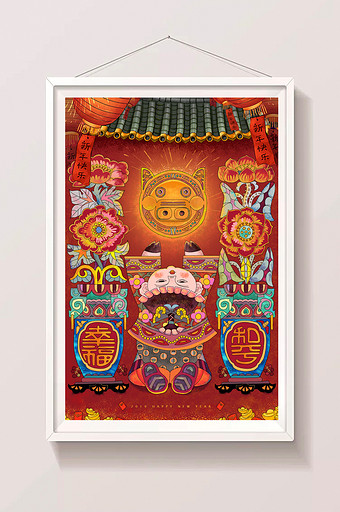 红色手绘猪年喜庆海报图片