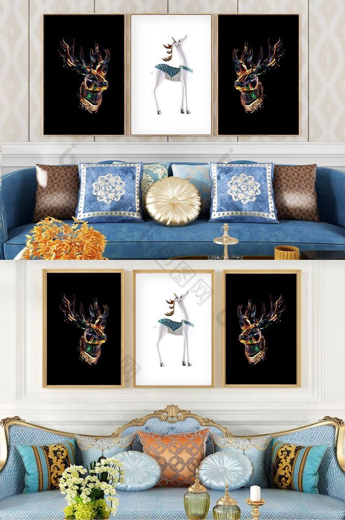 现代清新浮雕吉祥金鹿客厅装饰画图片图片
