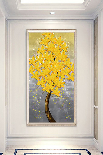 欧式金色抽象发财树背景玄关装饰画图片