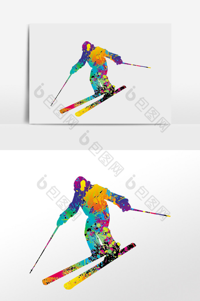 彩色涂鸦滑雪人物剪影图片图片