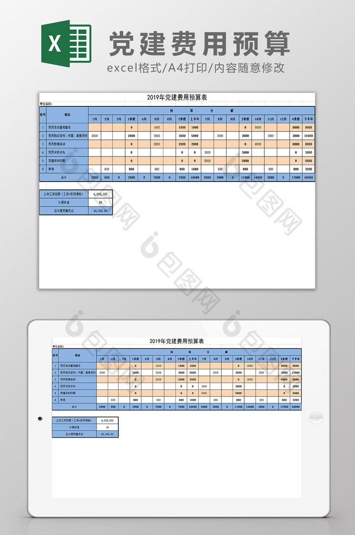 党建费用预算Excel模板图片图片