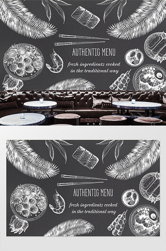 复古饭店手绘背景墙图片