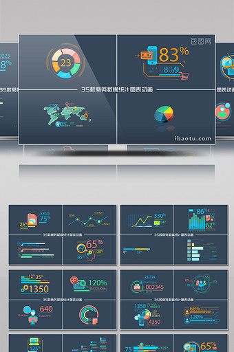 公司商务数据统计分析图表动画包AE模板图片