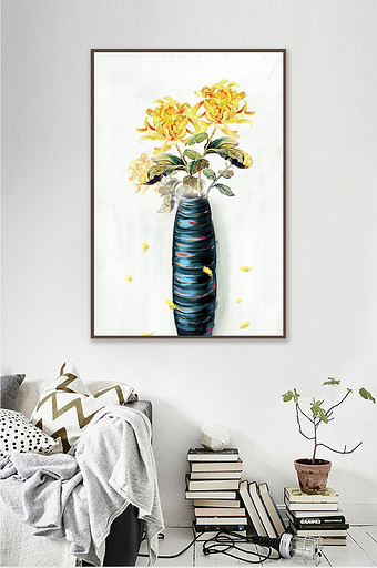 手绘欧式油画花瓶花卉装饰画图片