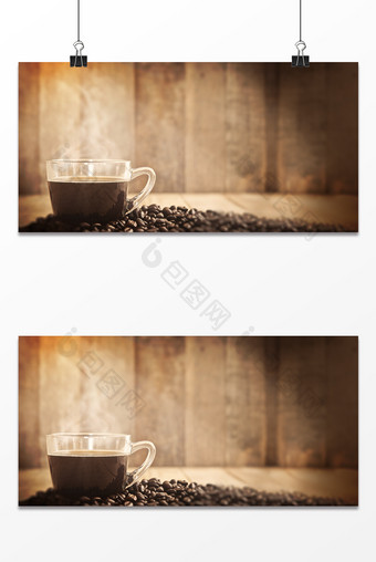 暖色烘培光晕热气咖啡咖啡豆下午茶饮料背景图片