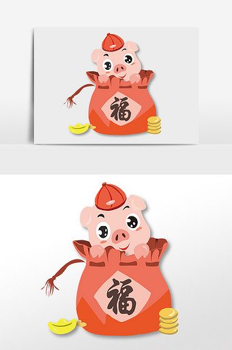 红色喜气小猪剪纸风元素图片