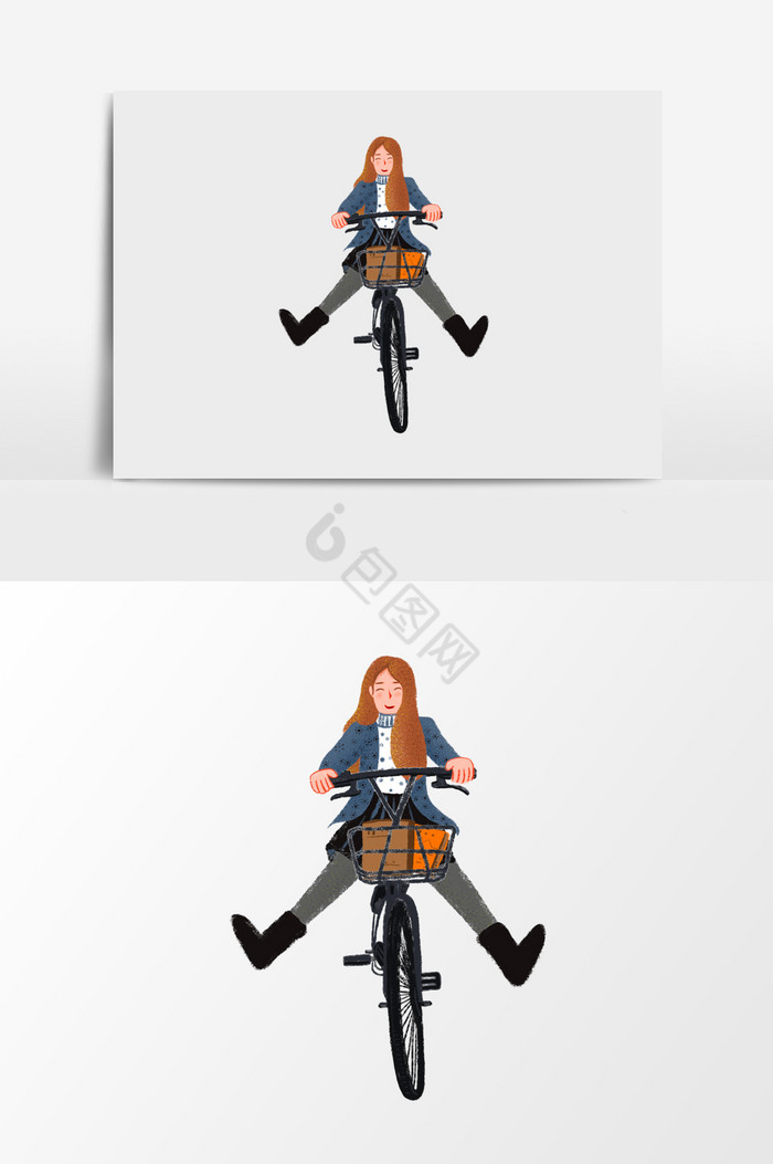 叉腿骑车的女孩插画图片