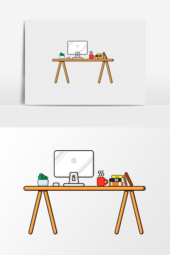 手绘简约桌子上的电脑插画元素图片