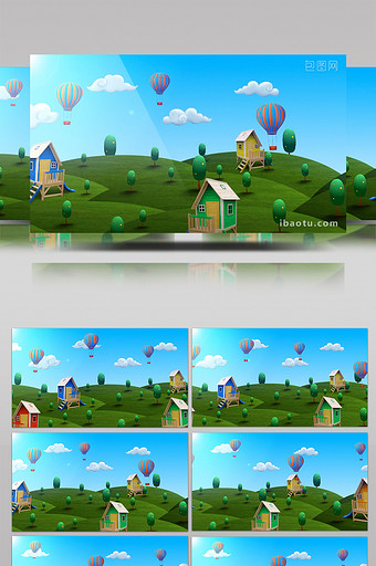 卡通城市小动画热气球合成led大屏素材图片