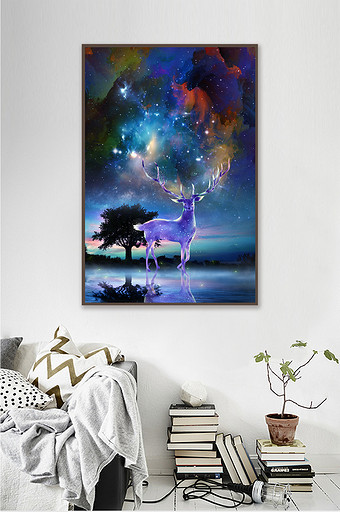 抽象星空星云麋鹿装饰画图片