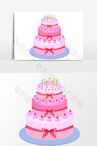 卡通多层生日蛋糕元素设计图片