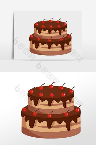 手绘巧克力樱桃蛋糕素材图片