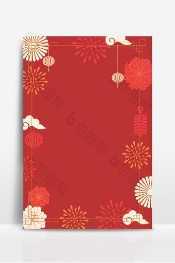 中国风复古新年红色烟花庆祝相框背景图片